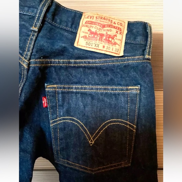 👖LEVI’S👖501 XX RED TAG “SLEVAGE” STRAIGHT BUTTON FLY BLUE JEANS EUC💙 - Picture 13 of 16